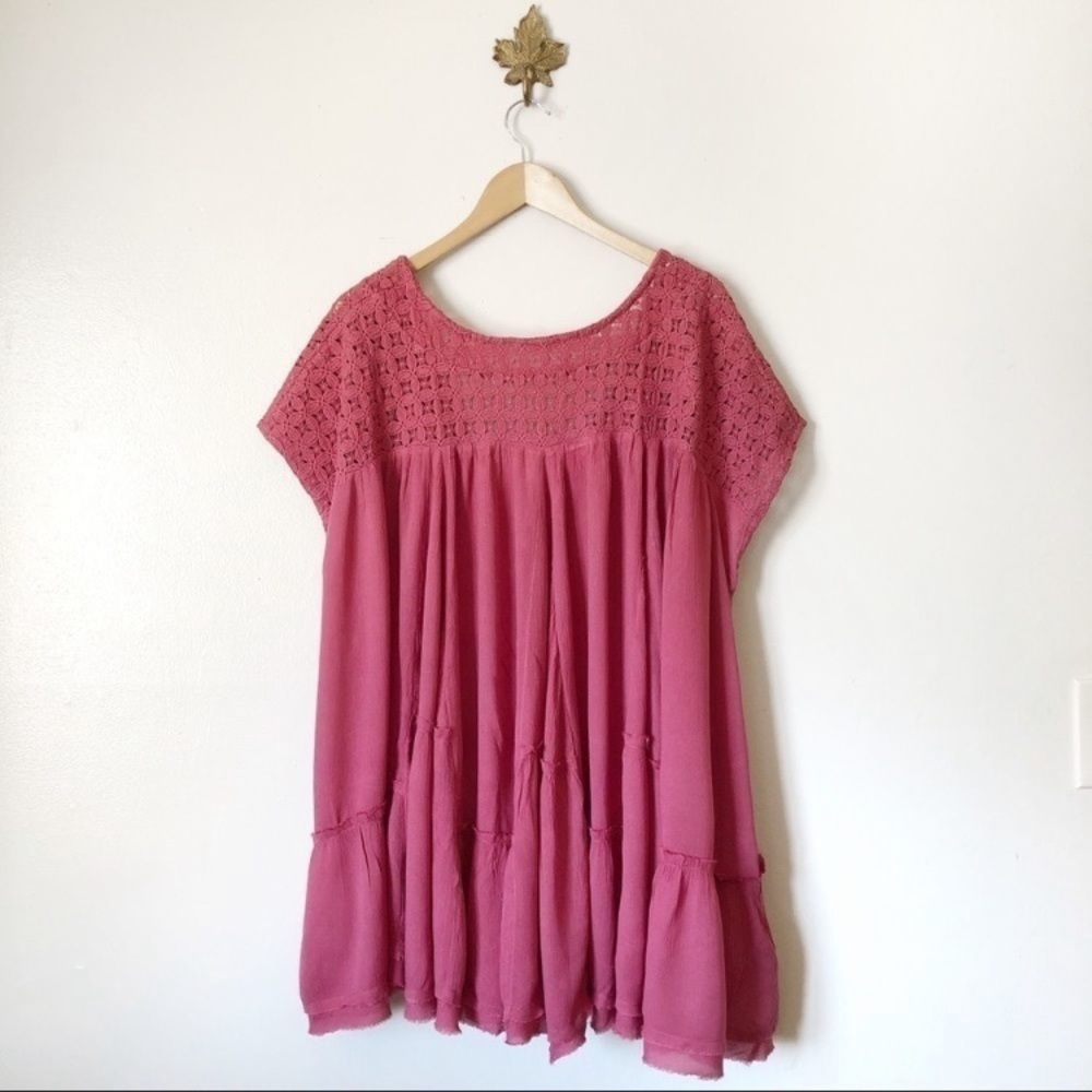 NWOT Free People Pink Sunfest Crochet Tunic Dress Large Oversize Style